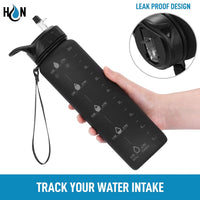 Hydration Nation (32oz) Water Bottle With Time Marker - Leak Proof Water Bottles With Times To Drink For Fitness & Sports - 32oz Water Bottle With Straw For Drinking - Water Tracker Bottles (Black)