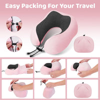 wowpower Airplane Travel Neck Pillow, 100% Pure Memory Foam (4 Seconds Rebound) on Head Support,Upgrade Portable Neck Pillow for Plane and Car Traveling Sleep 1 Pack(Pink)