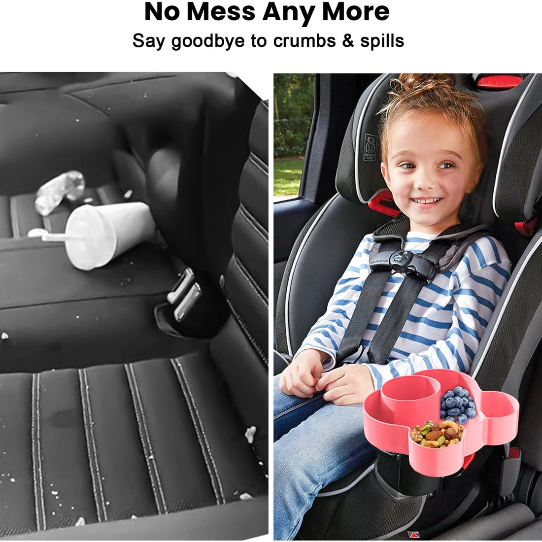 Car Seat Tray - Convert Cup Holder to a Tray for Snacks, Toys and Accessories, 360° Rotatable Car Seat Tray for Kids Travel, Cup Holder Tray for Car Seats, Booster, Stroller and More Cup Holder (Pink)