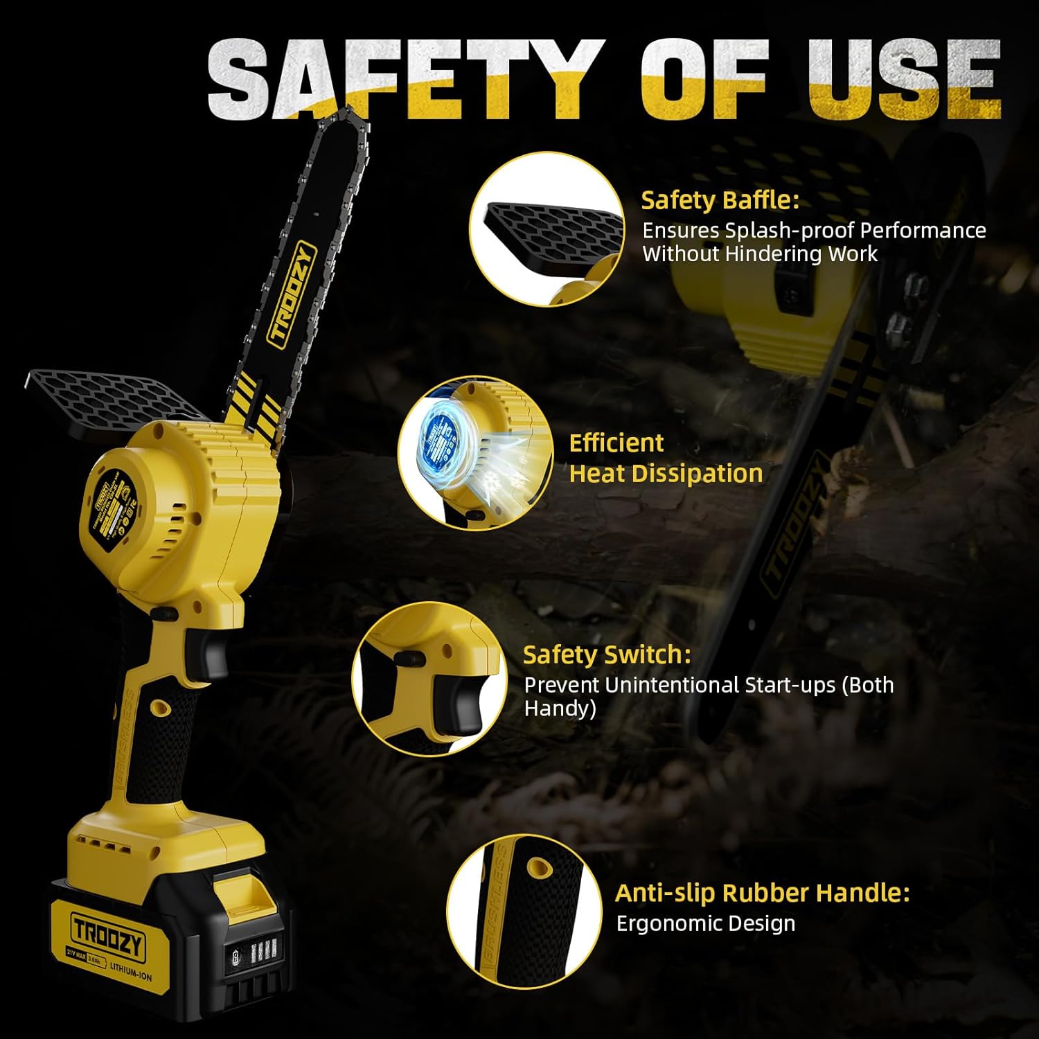 TROOZY Mini Chainsaw Cordless 6", Battery Powered 2x21V 3Ah Brushless Small Electric Handheld Chainsaw, Easy for Trimming Wood Cutting Courtyard and Garden, Variable Speed, Left/Right Both Handy