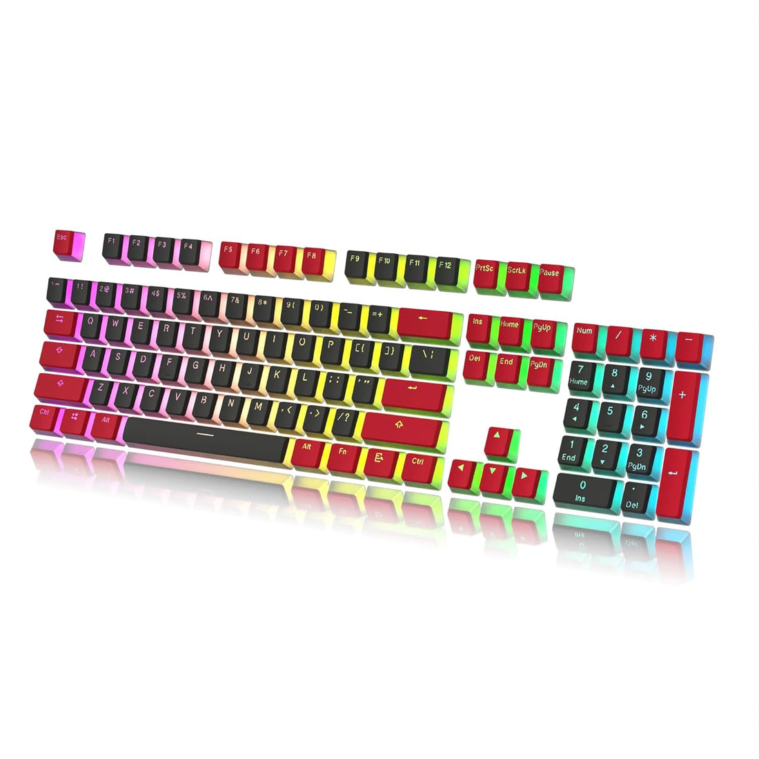HK Gaming 108 Double Shot PBT Pudding Keycaps Keyset for Mechanical Gaming Keyboard MX Switches (Black & Red)