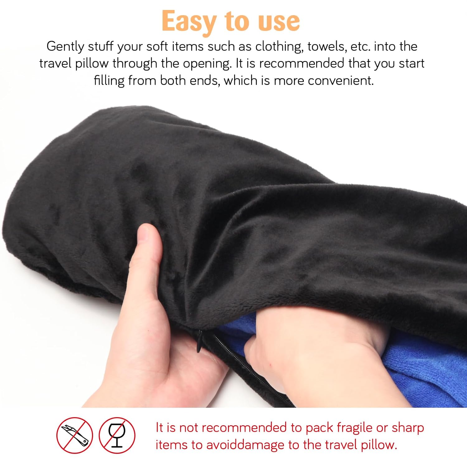 WEIGUZC Travel Pillow Stuffable with Clothes, Transformable and Expandable Luggage Carry-On Solution | Fits 3 Days' Essentials | Only Travel Pillowcase, No Filler | Black Elastic Velvet (2)