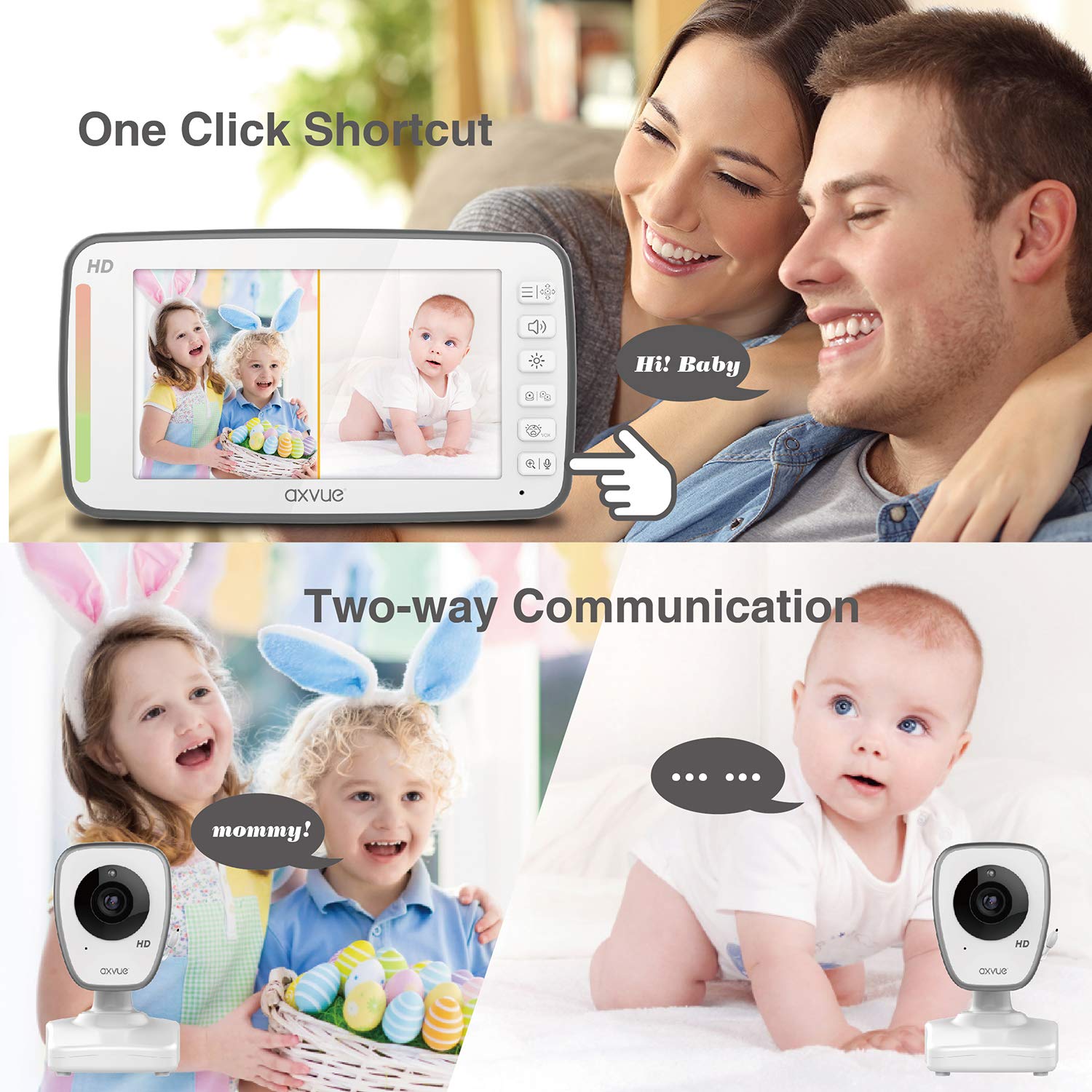 [HD] Video Baby Monitor, 720P 5" HD Display, IPS Screen, 2 HD Cams, 12-Hour Battery Life, 1000ft Range, 2-Way Communication, Secure Privacy Wireless Technology