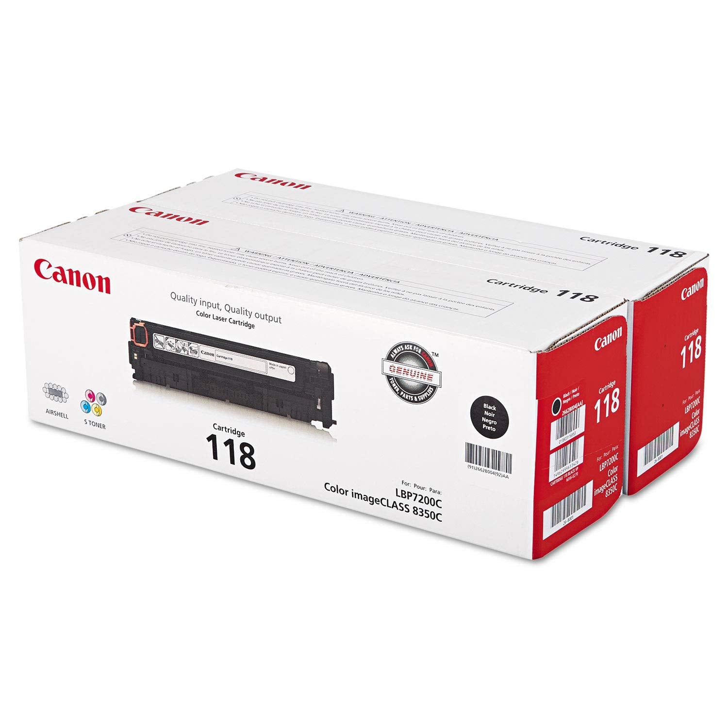 Canon 2662B004 (118) Toner Cartridges, Black, 2/PK in Retail Packaging