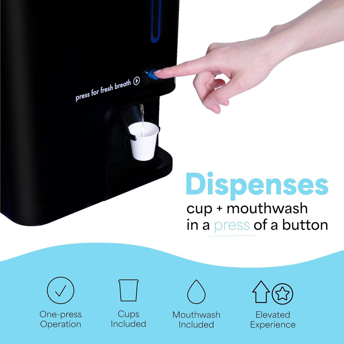 Sol Automatic Mouthwash Dispenser, Commercial and Home mouth wash dispenser, 1.5L Frosty Mint Mouthwash Bottle, Alcohol-Free, with paper cups 100, For bathroom, Tamper proof, Wall Mount or Stand Alone