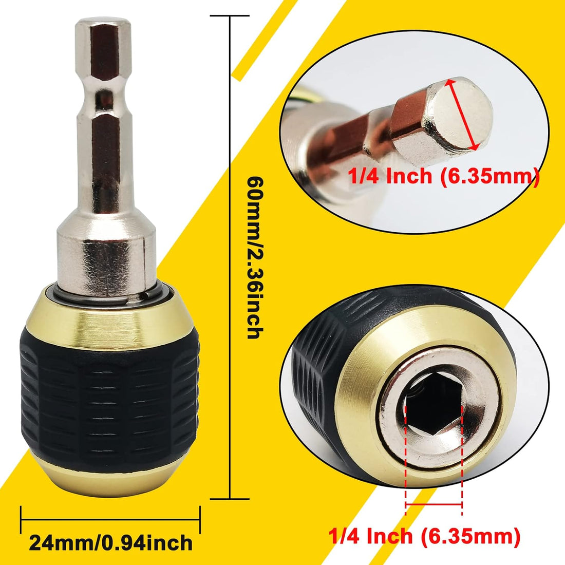 1pcs 1/4 Inch Hex Shank Drill Bit Extension Screwdriver Bit Holder,Hex Shank Extension Connection Rod Adapter Works with All 1/4-Inch Drive Bits,60mm Length,Non-Magnetic