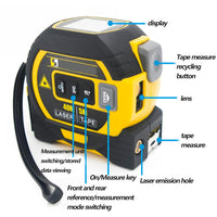 UFOM Tape Measure, 3 in 1 Digital Distance Meters with LCD Display, 40M Measure, 5M Tape Measure, Vertical Cross Line, Measuring Area/Volume/Distance Tool