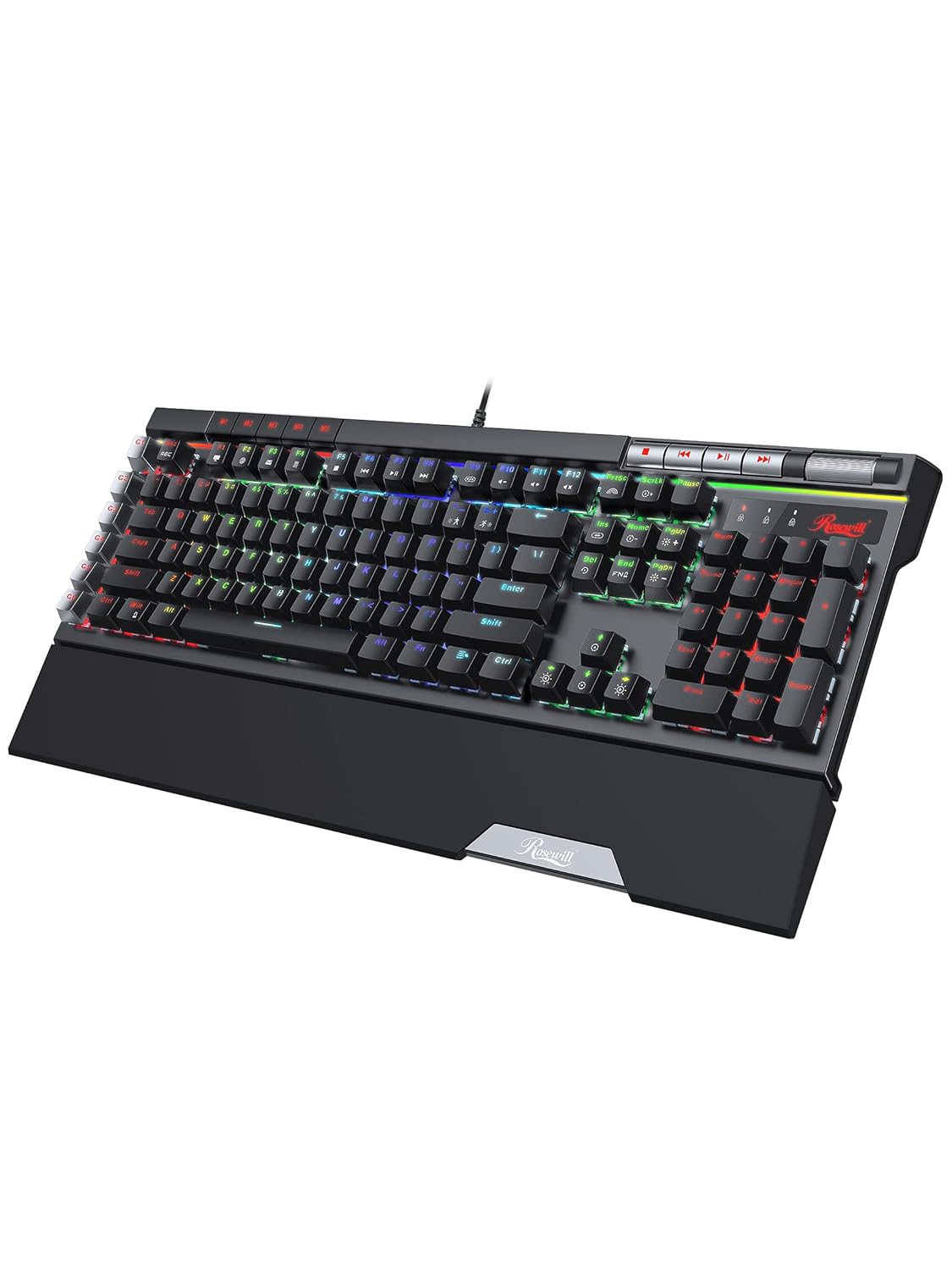 Rosewill Blitz K50 RGB BR Wired Gaming Tactile Mechanical Keyboard, 14 RGB Backlight Anti-Ghosting 6 Macro Keys, Dedicated Media Controls