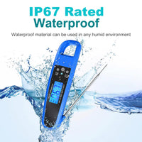 LIKEPAI Instant Read Meat Thermometer for Kitchen Cooking, Ultra Fast Precise Waterproof Digital Food Thermometer with Backlight, Magnet and Foldable Probe for Deep Fry, Outdoor BBQ, Grill(Blue)