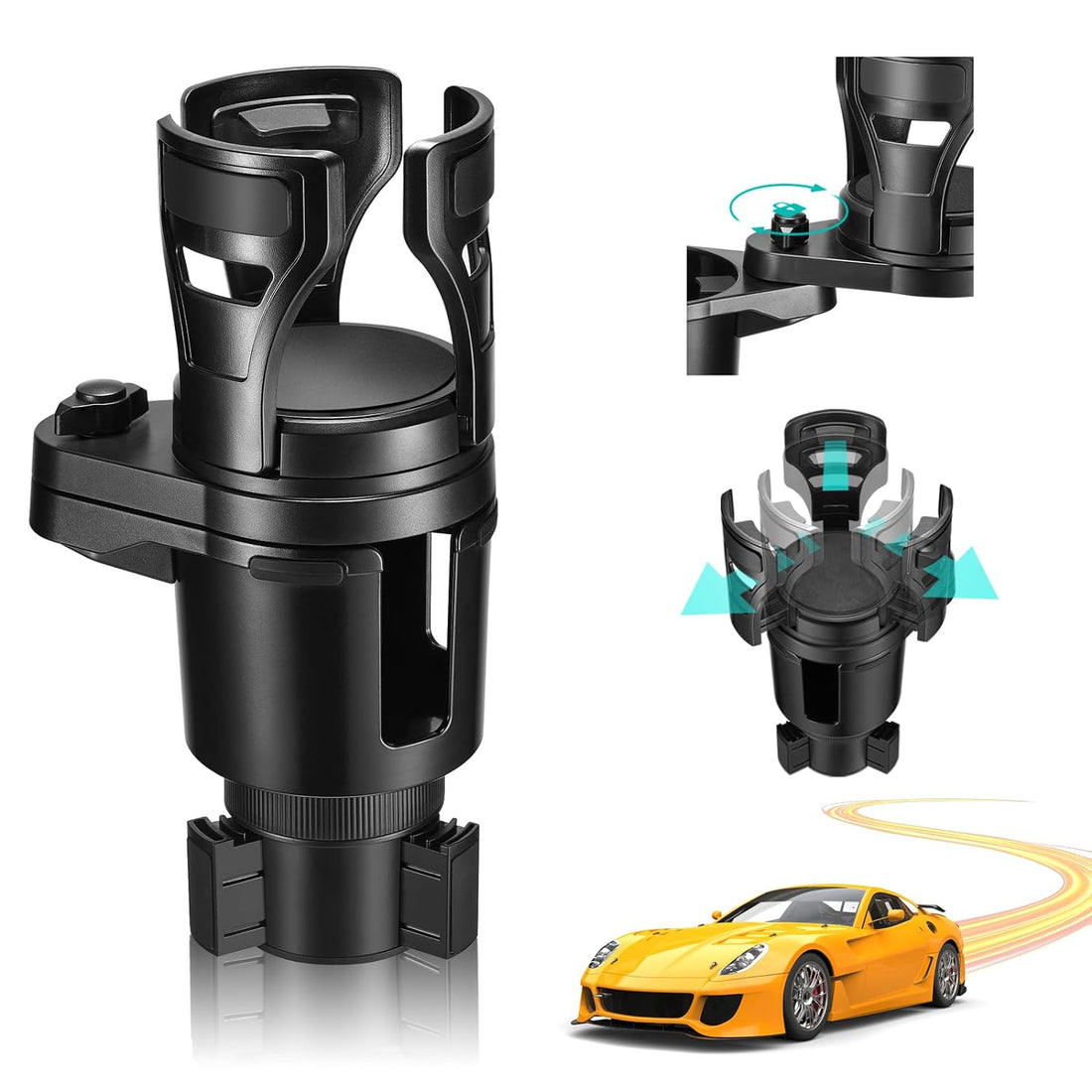 THIS HILL Cup Holder Expander for Car, Upgrade 2 in 1 Car Cup Holder Extender with 360° Rotating & Locking Function,All Purpose Car Cup with Adjustable Base, Suitable for Large Water Cups and Drinks