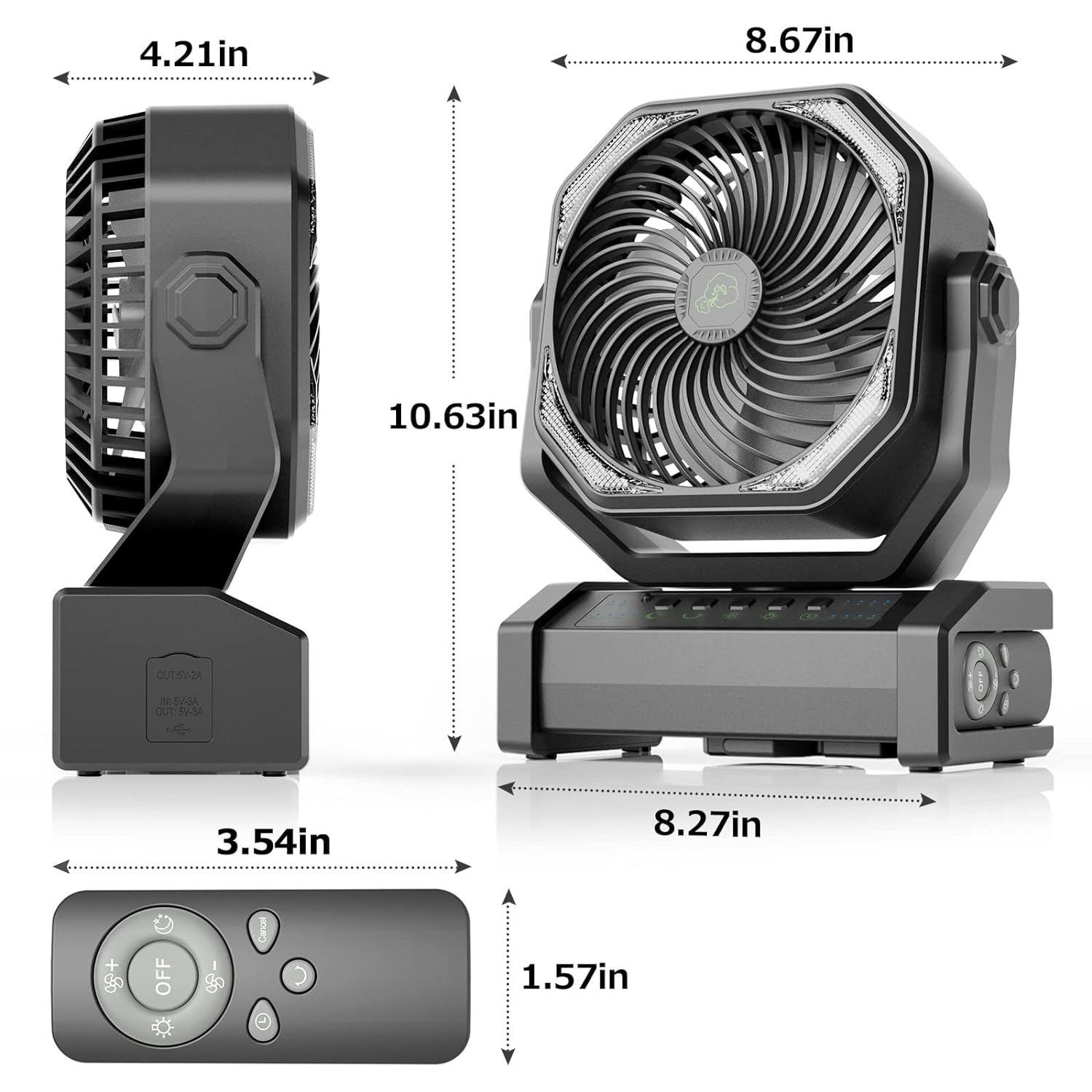 20000mAh Personal Fan with LED Lantern, Auto-Oscillating Desk Fan with Remote & Hook, Rechargeable Battery Operated Camping Fan with Timer, 4 Speeds USB Fan for Camp Travel Jobsite…