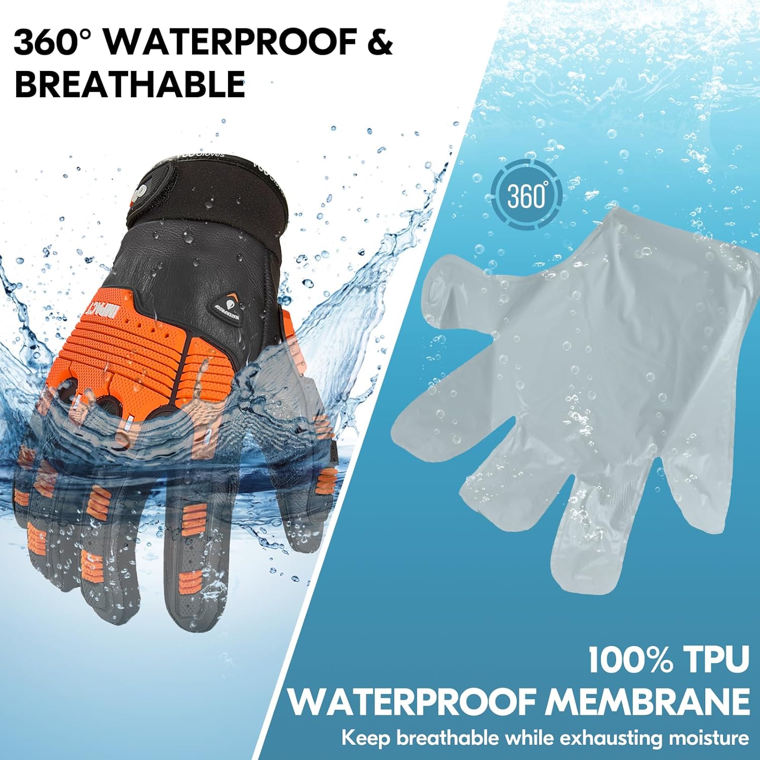 Vgo... -20℃/-4°F COLDPROOF,Winter Work Leather Gloves,Mechanics Gloves,Impact Gloves,Anti-Vibration Gloves,Heavy Duty,Water Resistant(Size XL,Black,CA7722FLWP)