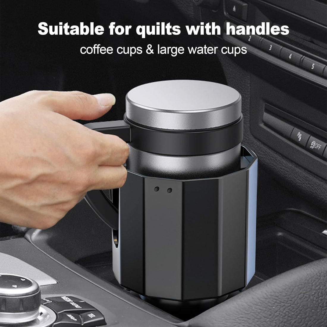 Cup Holder Expander for Car, Automotive Drink Cup Holder Adapter with Adjustable Base, Compatible with Coffee Mug, Yeti 20/26/30oz, Ramblers, Hydro Flasks 32/40oz, Other Large Bottles in 3.4"-3.8"