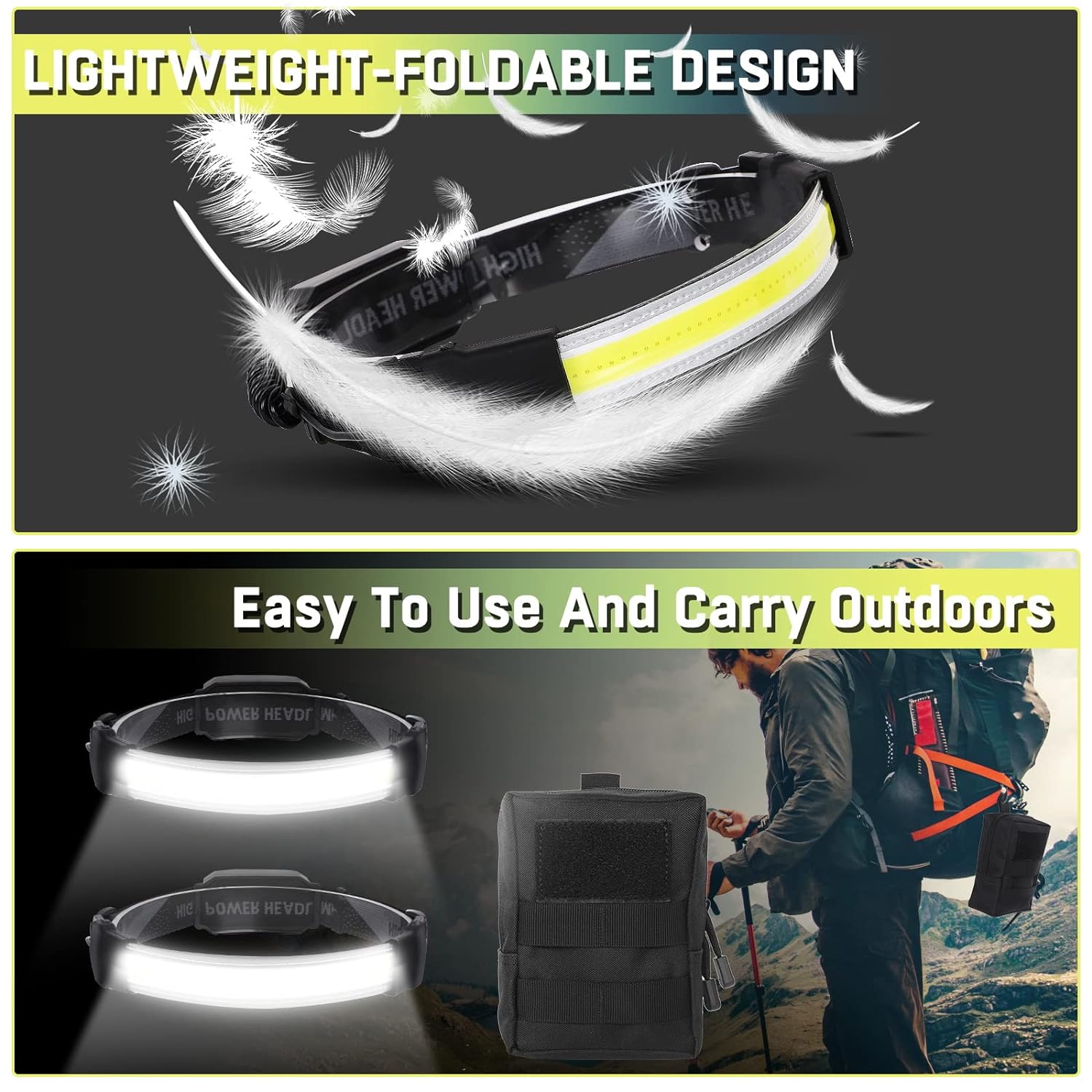 LED Headlamp 2 Pack,Super Bright 1500Lumen 6 Modes USB Rechargeable Headlamp with Tail Red Light(Individual Control),Wide Beam Illumination Waterproof Headlamp for Outdoor Running Hunting Camping Gear