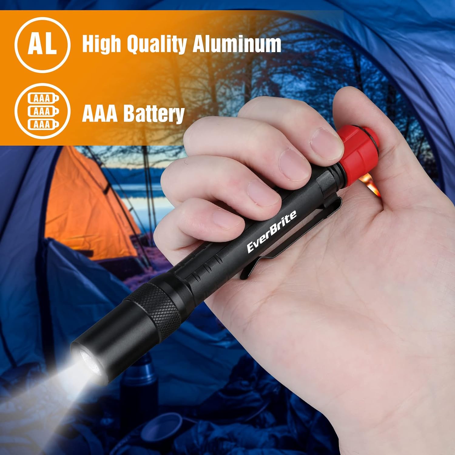 EverBrite Red Light Flashlight with 395nm Blacklight UV/White Light, Multi-Function LED Pocket Pen Light, AAA Batteries Included, for Night Vision, Pet Stain Detection, Camping