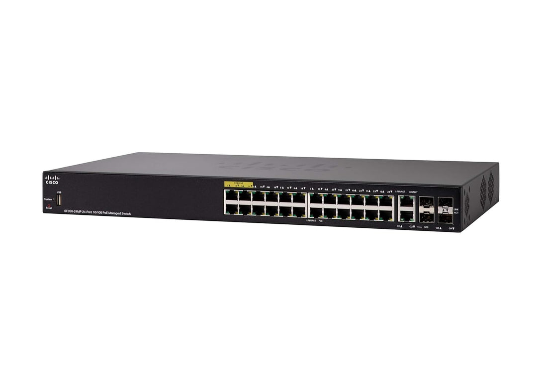 Cisco SF350-24MP Managed Switch with 24 10/100 Max Ports plus 375W PoE, 4 Gigabit Ethernet (GbE) Combo SFP, Limited Lifetime Protection (SF350-24MP-K9-NA)