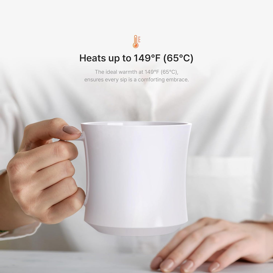 hurkins Smug, up to 149℉ Coffee Mug Warmer & Mug & pctg Lid Set, self Heated Cup with Wireless Charging Function, Office/Home for Desk. (Grande White)