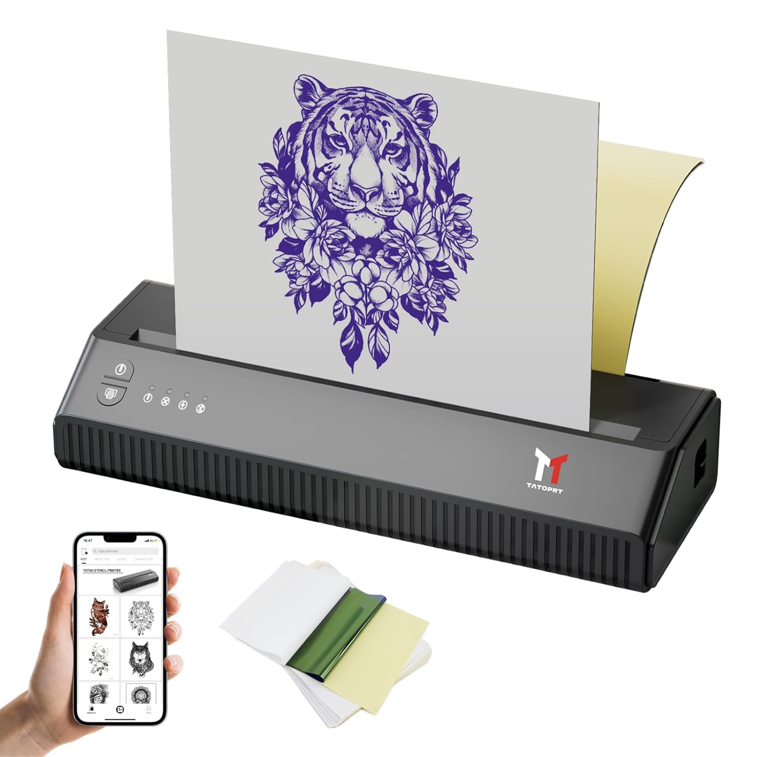 Bluetooth Tattoo Stencil Printer Thermal Wireless Rechargeable Temporary Tattoo Transfer Paper Printer Machine Portable Stencil Machine for Tattooing, Tattoo Printer Kit Compatible with iOS,Android PC