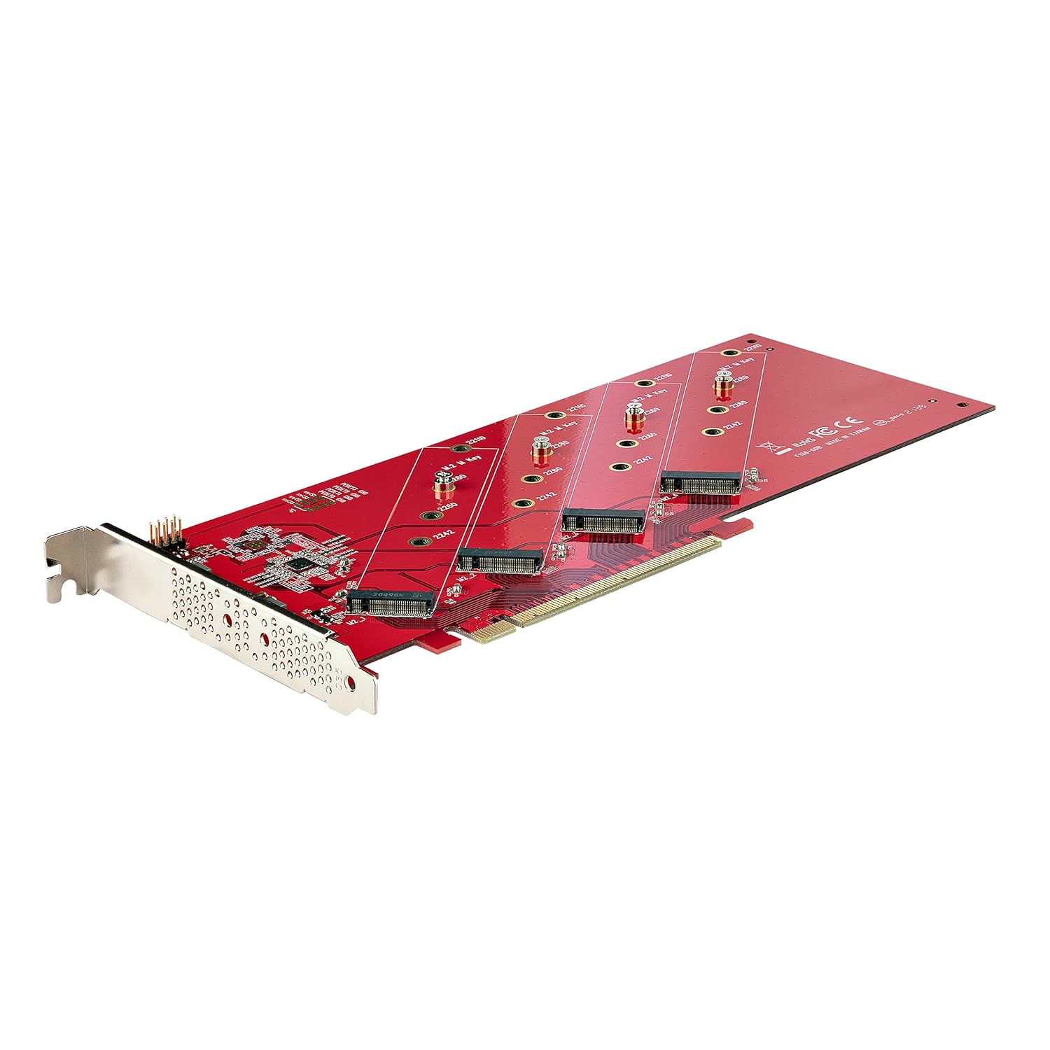 StarTech.com Quad M.2 PCIe Adapter Card, PCIe x16 to Quad NVMe or AHCI M.2 SSDs, PCI Express 4.0, 7.8GBps/Drive, Bifurcation Required, Windows/Linux Compatible (QUAD-M2-PCIE-CARD-B)