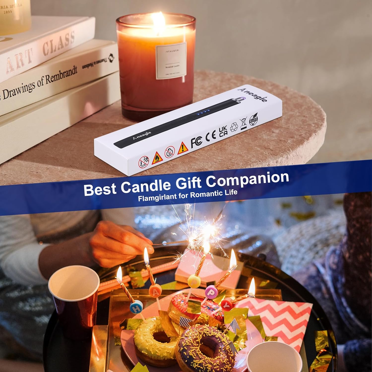 Aneagle Electric Candle Lighter Upgraded USB Type C Rechargeable Candle Lighter Windproof Flameless Plasma and LED Battery Display Arc Safety Lighter for Candle Grill Camping