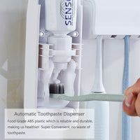 TOWOMO Automatic Toothpaste Dispenser, Toothpaste Squeezing and Tooth Brush Holder Set(5 Brushs Set) - White
