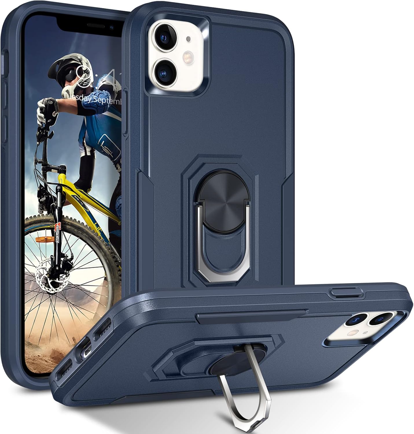 BENTOBEN iPhone 11 Case, Heavy Duty Rugged Shockproof Ring Holder Kickstand Magnetic Car Mount Supported Protective Women Men Cover for iPhone 11 6.1“, Navy Blue