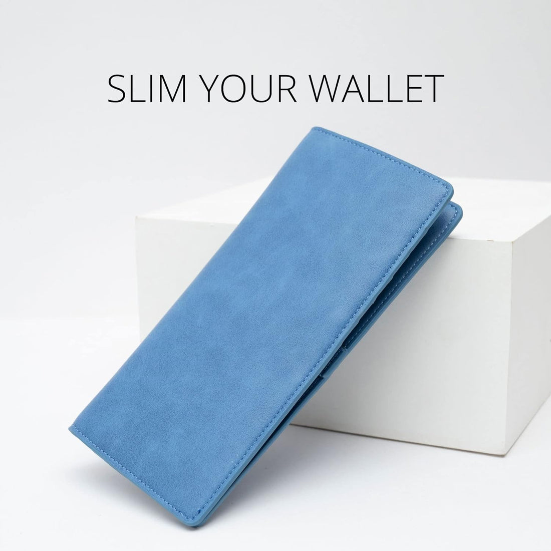 Alldaily Ultra Slim Thin Leather Women Wallet RFID Blocking Credit Card Holder Bifold Long Ladies Billfold, Blue