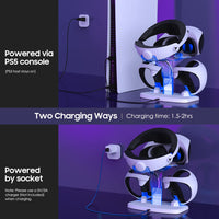 TiMOVO PSVR2 Charging Station, Controller Charging Dock for PS5 VR2 with 4 Type-C Magnetic Connector, PS VR2 Headset Headphones Clear Holder with LED Light, Charger for Playstation VR2, Clear White