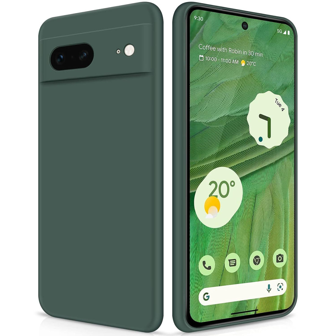 GiiYoon Silicone Case Compatible with Google Pixel 7, Full Body Silky Soft Touch Phone Case with Camera Protection, Shockproof Cover with Microfiber Lining, Green