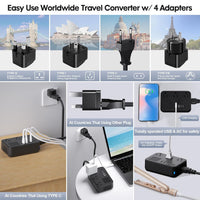220v to 110v Converter with 2 Type-C 2 USB Charging 3 AC Ports 300W Travel Power Converter Adapter Combo Voltage Converter US to Europe UK AU Asia 150+ Countries Universal Travel Adapter F/E,C,G,I,A P