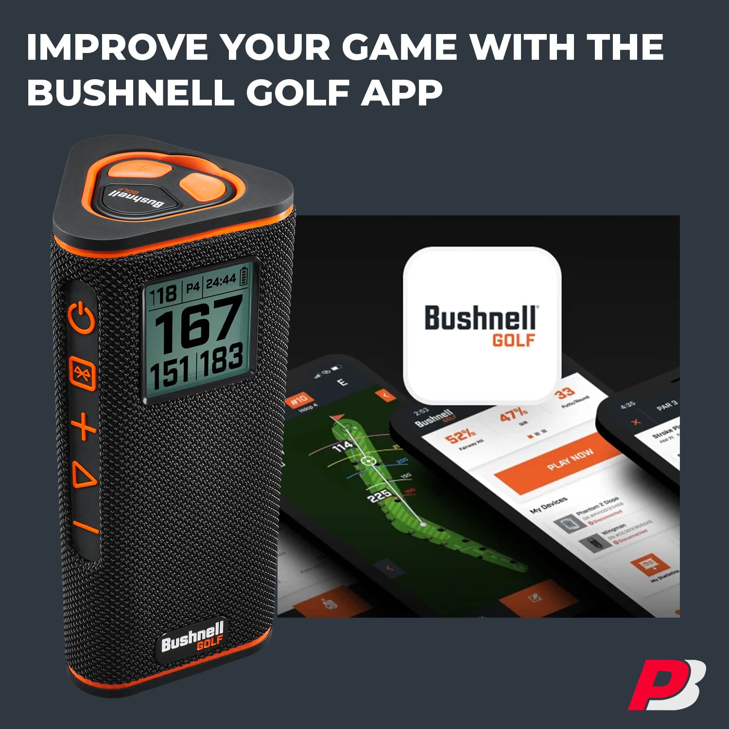 Bushnell Wingman View Golf Speaker | Easy-to-Read LCD Display, Bluetooth Music & Audible GPS Distances | 2023 | Bundle with Wingman View & Protective Wingman Pouch | 362210