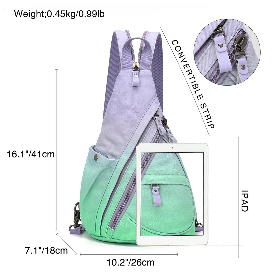 Canvas Sling Bag - Small Crossbody Backpack Shoulder Casual Daypack Rucksack for Men Women Outdoor Cycling Hiking Travel, 6881-r-palepurple+smaragdine