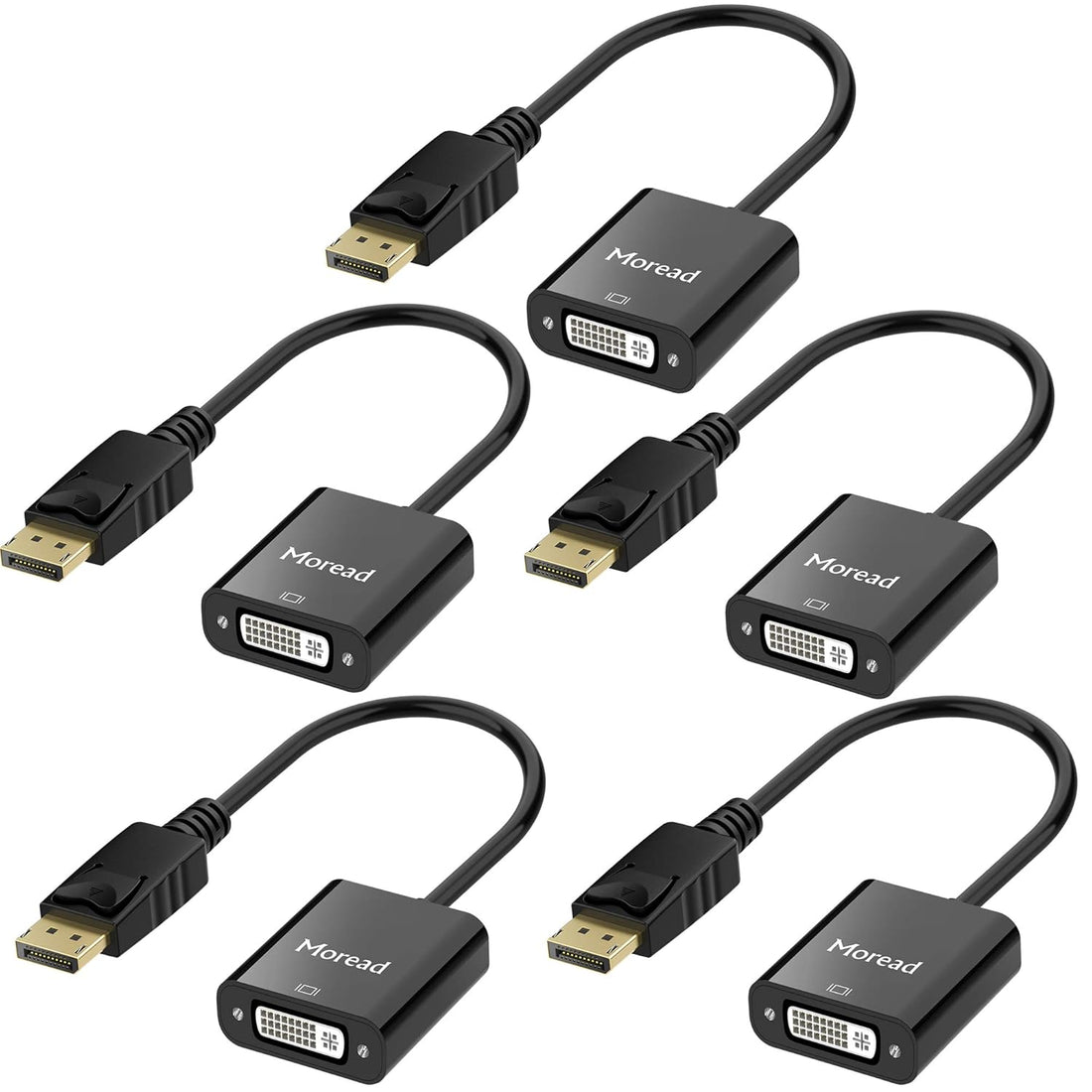 Moread DisplayPort (DP) to DVI Adapter, 5 Pack, Gold-Plated Display Port to DVI-D Adapter (Male to Female) Compatible with Computer, Desktop, Laptop, PC, Monitor, Projector, HDTV - Black