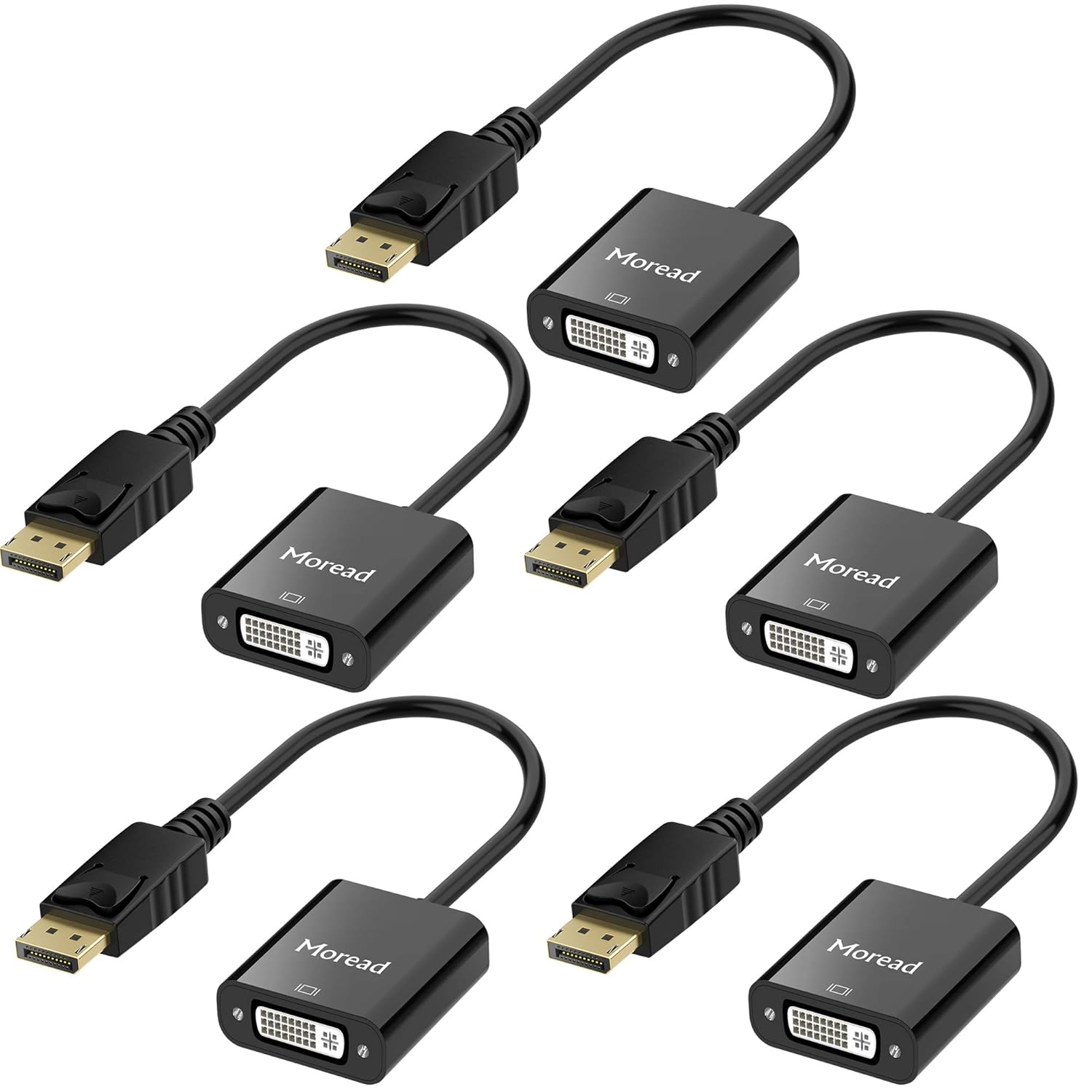 Moread DisplayPort (DP) to DVI Adapter, 5 Pack, Gold-Plated Display Port to DVI-D Adapter (Male to Female) Compatible with Computer, Desktop, Laptop, PC, Monitor, Projector, HDTV - Black