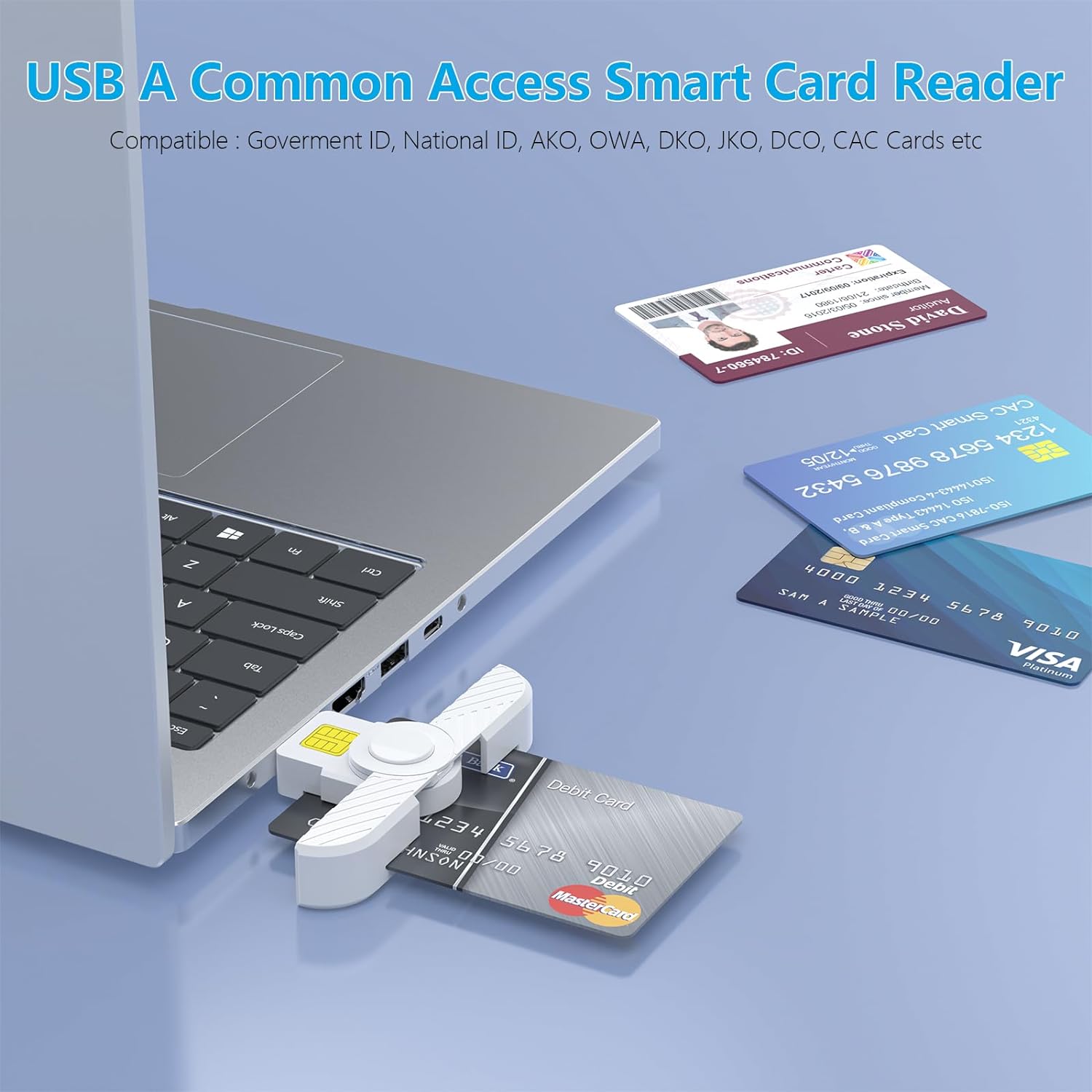 DOD Military USB Common Access CAC Smart Card Reader, ID CAC Card Reader, Smart Card Reader Compatible with Windows, Mac OS and Linux, USB A Card Reader for CAC Cards, Government ID, National ID, etc