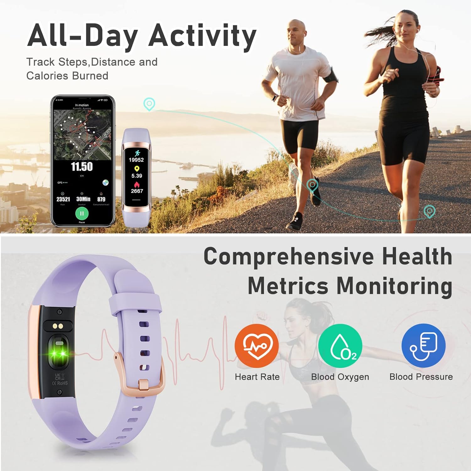 Fitness Tracker with Step Counter/Calories/Stopwatch, Activity Tracker, Health Tracker with Heart Rate Monitor, Sleep Tracker,1.10''AMOLED Touch Color Screen, Pedometer Watch for Women Men Kids