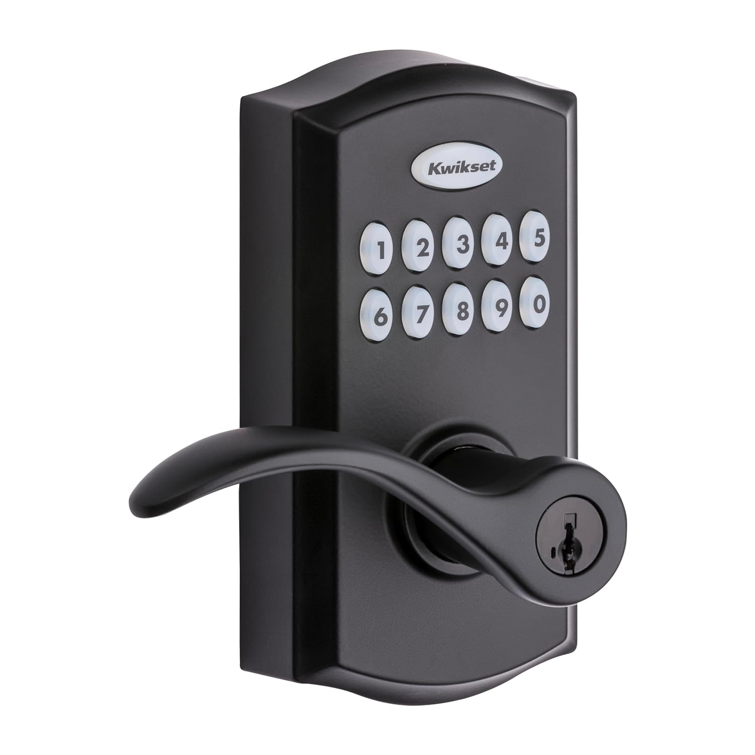 Kwikset SmartCode 955 Keypad Electronic Lever Door Lock Deadbolt Alternative with Pembroke Door Handle Lever Featuring SmartKey Security in Iron Black
