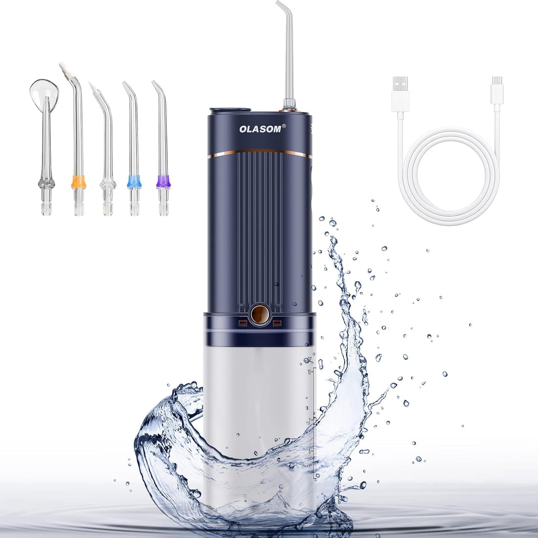 Water Flosser for Teeth with 320ML Removable Water Tank, Olasom 5 Modes Dental Water Pick, Portable and Type C Rechargeable IPX7 Waterproof Oral Irrigator for Home Travel