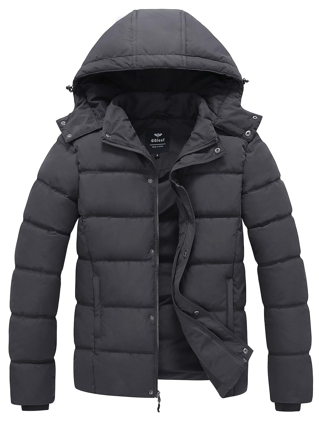 GGleaf Men's Winter Puffer Jacket Quilted Thicken Down Coat Insulated and Water-Resistant with Removable Hood