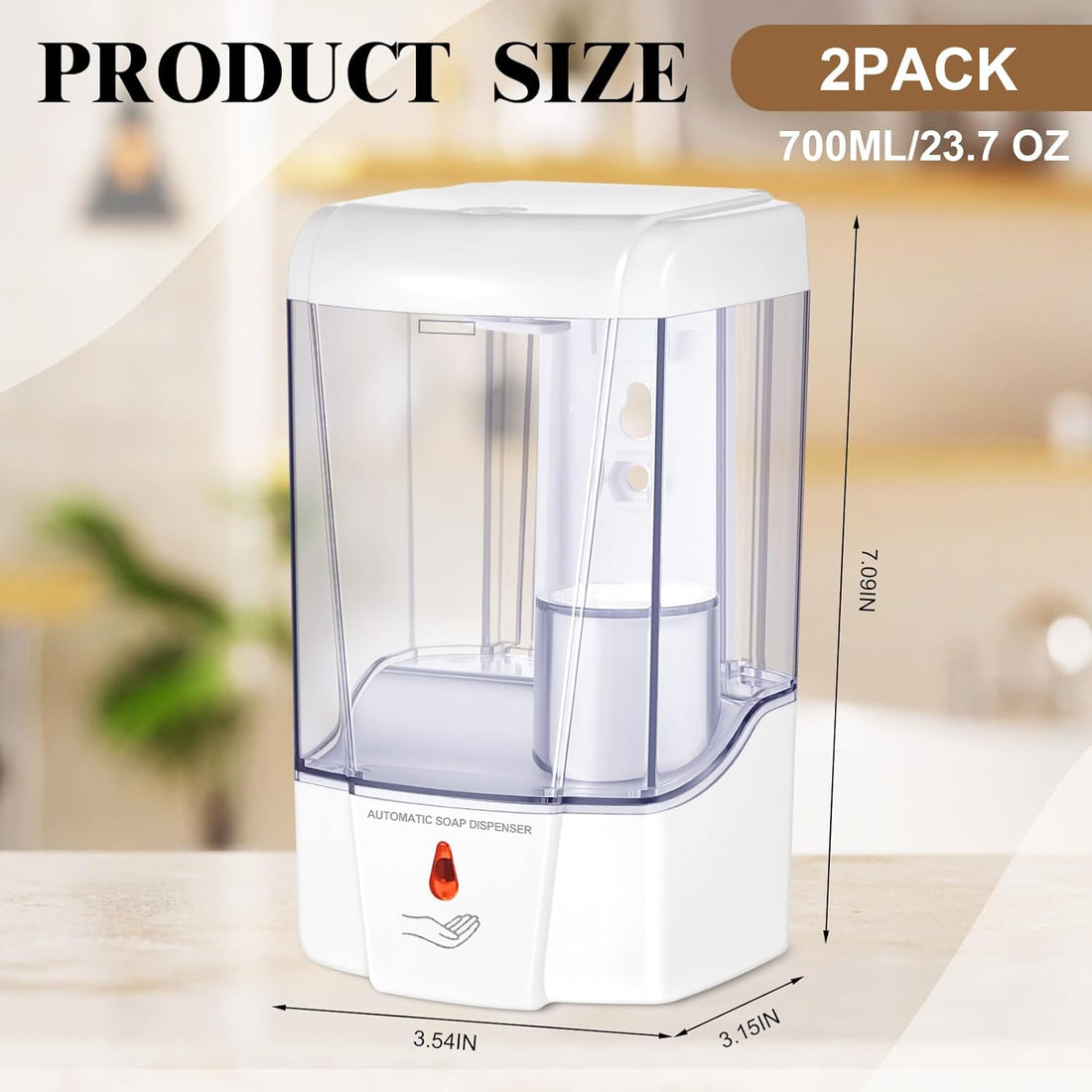 Hushee 2 Pcs Automatic Soap Dispenser Touchless Sensor Hand Sanitizer Dispenser Wall Mount 23.7 Oz/ 700 ml Hand Sanitizer Pump Battery Operated for Offices Kitchen Bathroom Hotel Restaurant, White