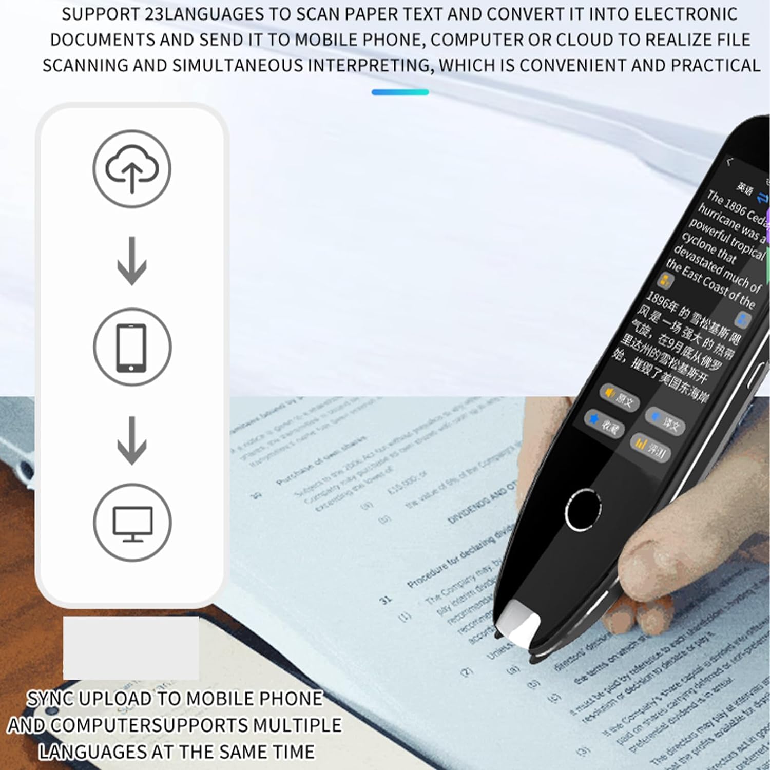 134 Languages Translator Reading Pen, Digital Highlighter Dictionary, Offline OCR Pen Reader Scanner, Text to Speech Device, Online Scan Recognition Recording Text Extraction 1500mAh Battery