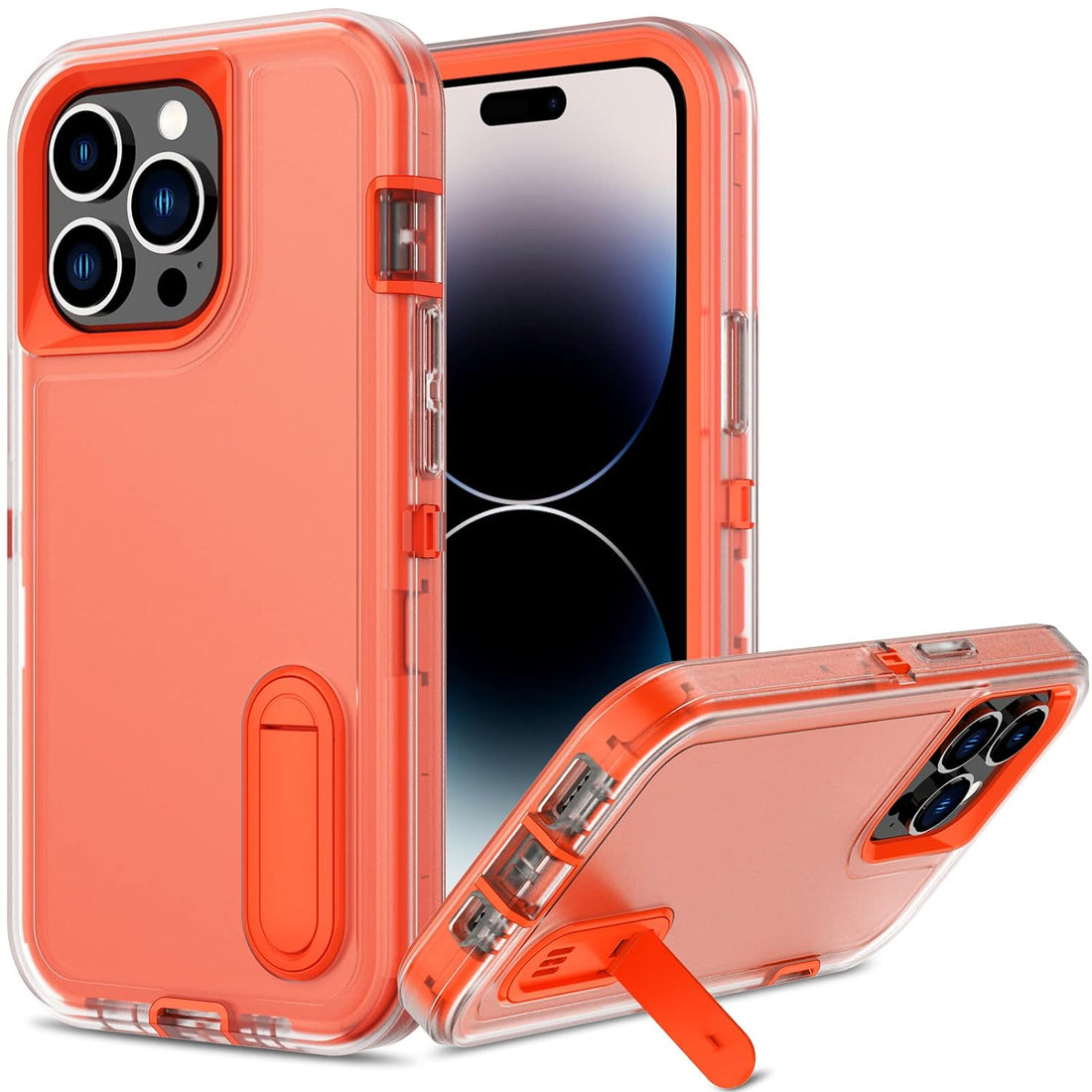 Qireoky for iPhone 14 Pro Max Case[3 in 1 Extreme Protective] Heavy Duty Shockproof Anti-dust Port Cover Non-Slip Multi Layers Bumper Dropproof Kickstand Phone Case for iPhone 14 Pro Max(Orange)