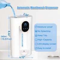 DAILOU Automatic Mouthwash Dispenser for Bathroom, 540ml(18.26 Oz) Wall Mounted Mouth Wash Dispenser, Refillable Mouthwash Container with 4 Magnetic Reusable Cups, 3 Mode Volume Adjustable White