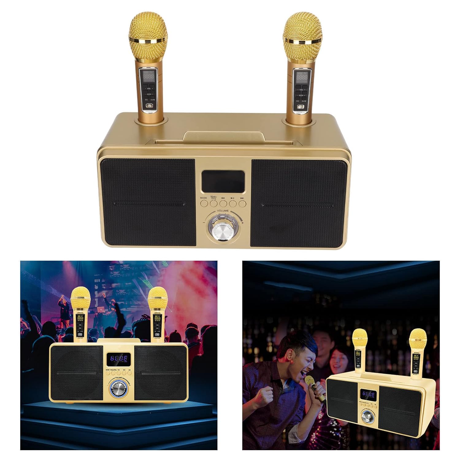 PUSOKEI Karaoke Machine, Portable Karaoke Speakers with 2 Wireless Microphones, Wireless Speaker System for KTV at Home, Gift for Adults and Kids