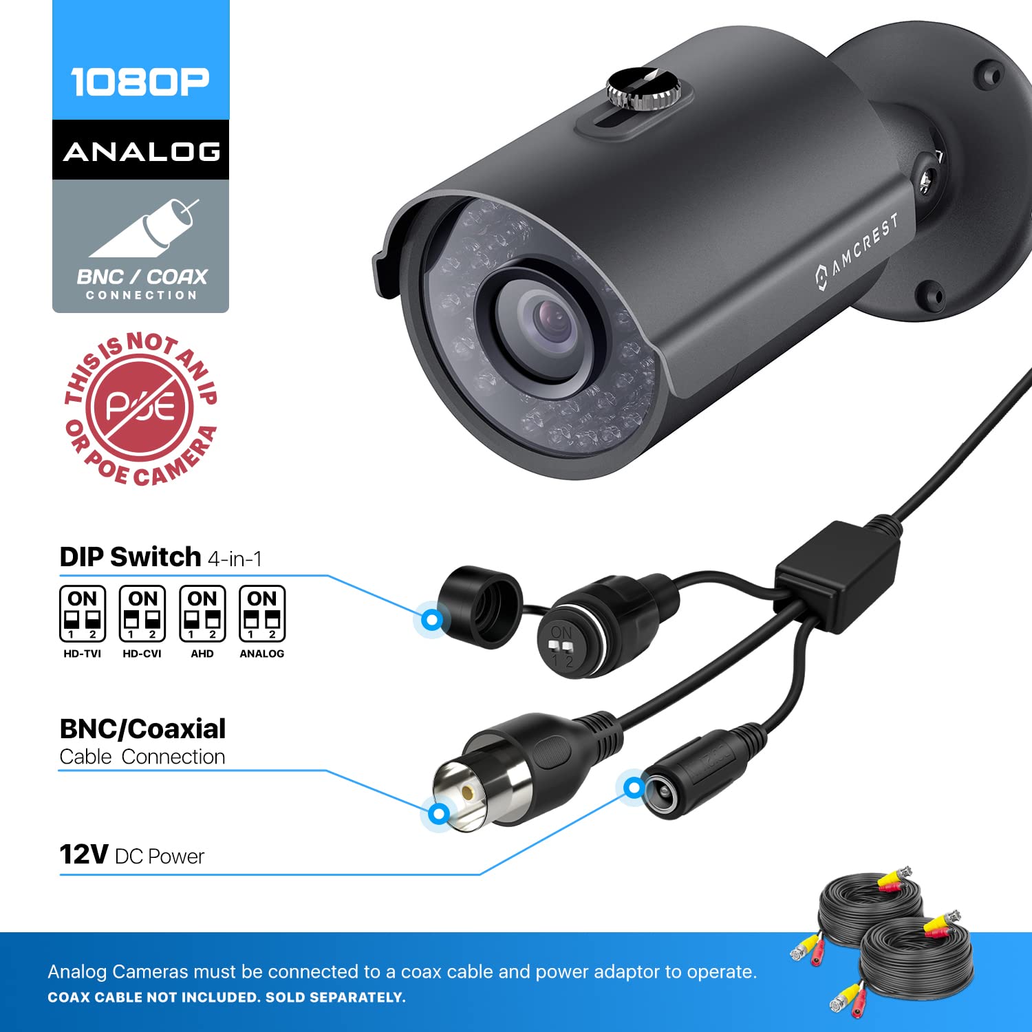 Amcrest 1080p HDCVI Standalone Bullet Camera (Black) (DVR Not Included)