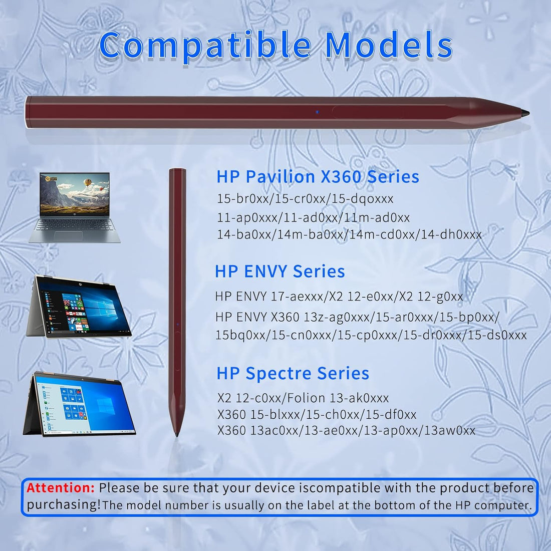 Stylus Pen for HP Envy X360 Pavilion X360 Specter X360 Spectre X2 Envy X2 Rechargeable MPP 2.0 Tilt Active Pen with 4096 Pressure Sensitivity, Palm Rejection, Magnetic Attachment Function, Red