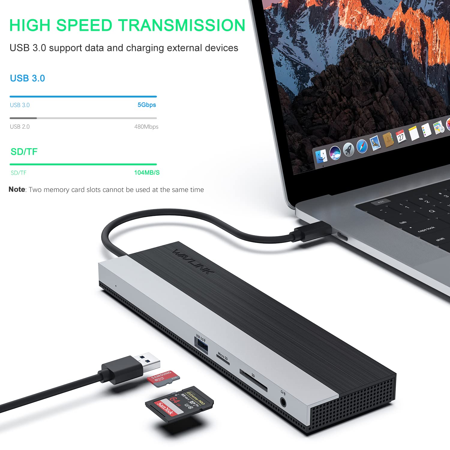 WAVLINK USB C Docking Station,Triple Display Type C Adapter for MacBook Pro,Dell XPS 13/15,HP,Lenovo Yoga(HDMI,DisplayPort,VGA,Ethernet,2 USB 3.0/2.0,SD/TF Card Reader,3.5mm Audio,100W PD3.0)