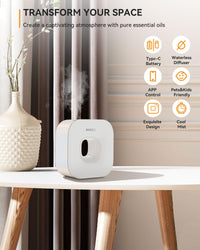 MEIDI Waterless Essential Oil Diffuser - Bluetooth Cordless Aromatherapy Diffuser with App Control, Smart Timer Setting, Hang-up Design and Wide Coverage for Home, Office, Hotel and SPA - White