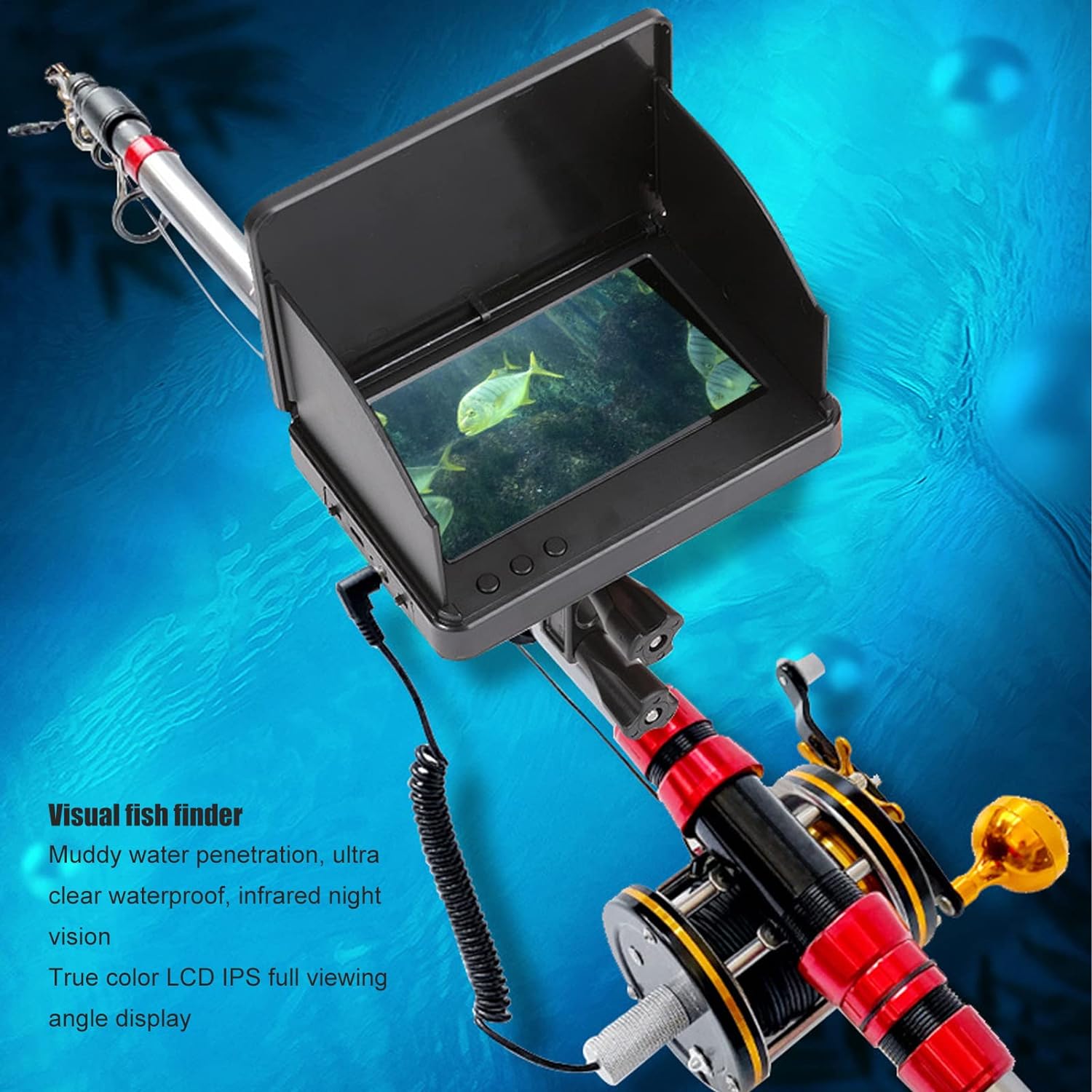 Fish Finder, Portable Fish Depth Finder 4.3inch IPS HD Screen Underwater Fish Finder Camera 10,000mAh for Boat Fishing Sea Fishing Ice Fishing (4.3inch 20m/65.6ft Tensile Fishing Line)