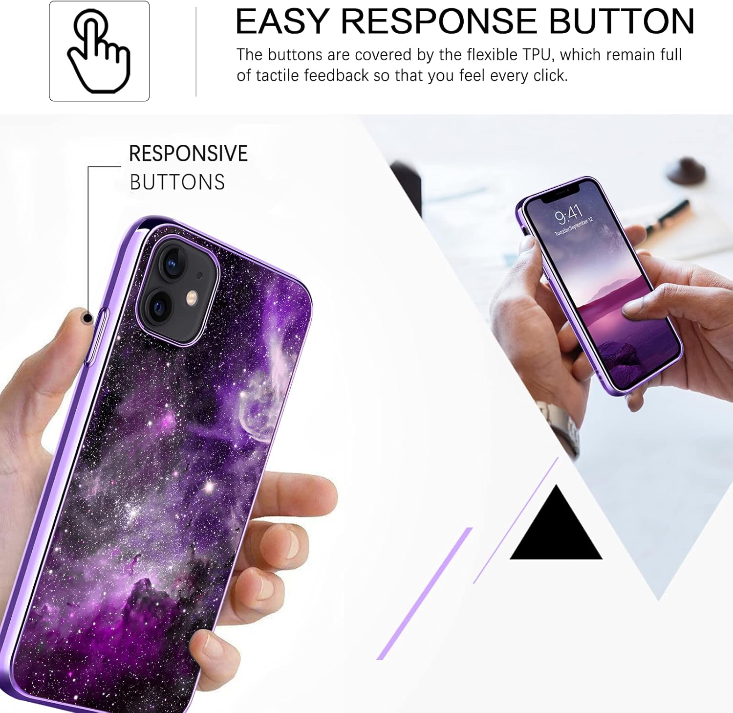 BENTOBEN Compatible with iPhone 12 Mini Case, Slim Fit Glow in The Dark Hybrid Hard PC Soft TPU Bumper Drop Protective Girls Women Men Phone Cover for iPhone 12 Mini 5.4", Purple Galaxy